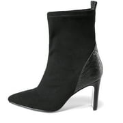 hopeusnice Womens Suede Ankle Boots Pointed Toe High Heel Pull On Booties Snake Print Back Sock Boots Comfortable Party Shoes Dress Boots Black 36