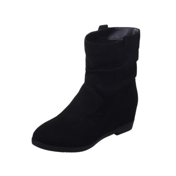 hopeusnice Women's Suede Ankle Boots Wedge Heel Booties Winter Warm Comfortable Zipper Closure Low Heel Round Toe Shoes Black 35