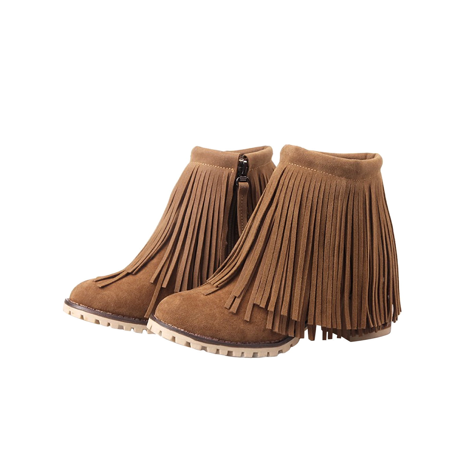 hopeusnice Women's Suede Fringe Ankle Boots Zipper Closure