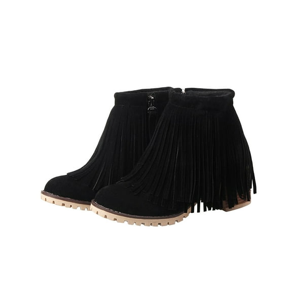 hopeusnice Women's Suede Fringe Ankle Boots Zipper Closure Booties Comfortable Wedge Heel Fashion Fall Winter Fringe Boots Black 42