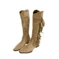 thumbnail image 1 of hopeusnice Women's Suede Fringe Over The Knee Boots Knee High Boots Side Zipper Pointed Toe Fashion Fall Winter Boots Khaki 41, 1 of 7
