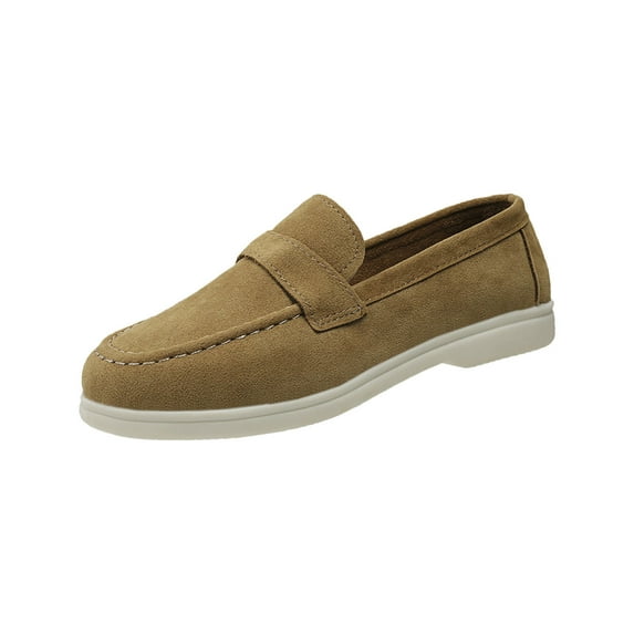 hopeusnice Women's Suede Loafer Shoes Slip On Comfortable Driving Moccasins Flats Breathable Lightweight Walking Sneakers Yellow 35