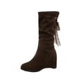 thumbnail image 1 of hopeusnice Women's Suede Wedge Boots Lace Up Back Zipper Round Toe Ankle Boots Comfortable Winter Boots Brown 38, 1 of 9