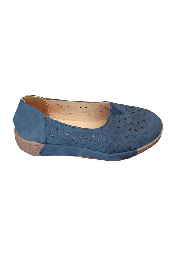 Women's Summer Flat Shoes Breathable Comfortable Slip On Loafers Perforated Flats Walking Shoes Ladies Low Heel Buckle Buckle Blue 43