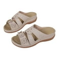 thumbnail image 1 of hopeusnice Women's Summer Sandals Floral Embroidered Slippers Slip on Wedge Platform Open Toe Breathable Comfortable Outdoor Walking Shoes Beige 39, 1 of 3
