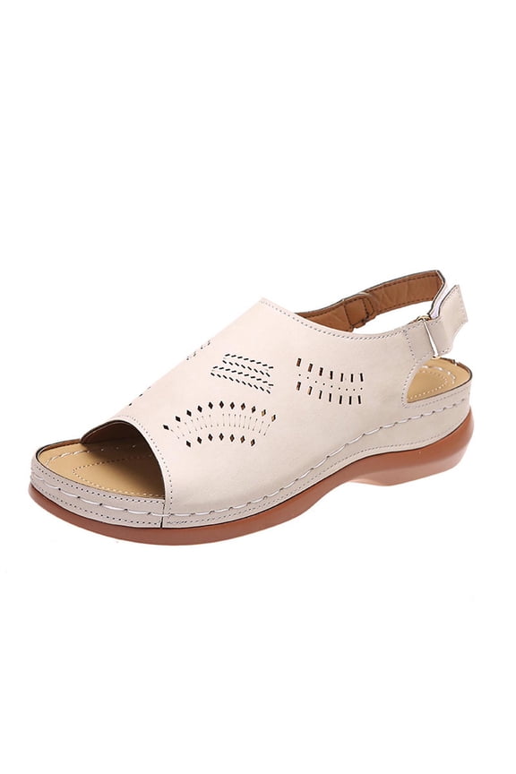 Women's Summer Sandals Open Toe Buckle Strap Breathable Comfortable Shoes Wedge Heel Slip On Sandals Beige 40