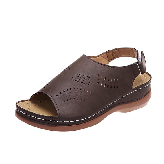 hopeusnice Women's Summer Sandals Open Toe Buckle Strap Breathable Comfortable Shoes Wedge Heel Slip On Sandals Brown 39