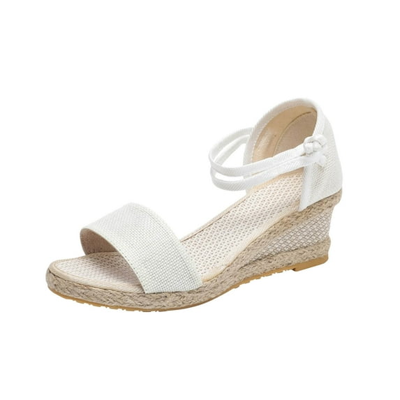 hopeusnice Women's Summer Wedge Sandals Ankle Strap Open Toe Espadrille Wedges Shoes Comfortable Beach Walking Shoes White 41