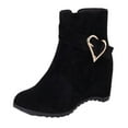 thumbnail image 1 of hopeusnice Women's Wedge Ankle Boots Buckle Suede Round Toe Low Heel Zip UpBoots Winter Comfortable Warm Shoes Black 38, 1 of 7