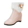 thumbnail image 1 of hopeusnice Women's Wedge Boots Winter Fuzzy Fleece Ankle Booties Warm Plush Lined Short Booties Snow Boots Comfortable Round Toe Zipper Buckle Shoes Pink 41, 1 of 1