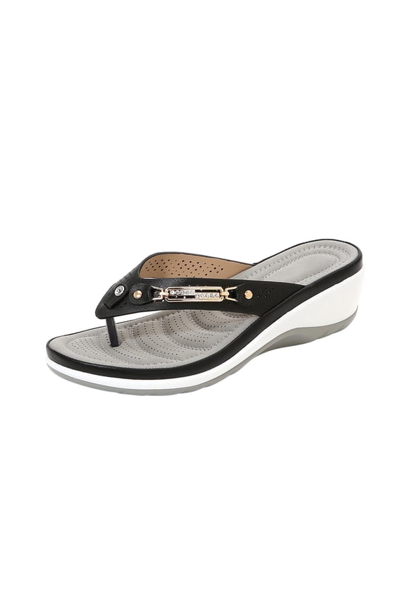 Women's Wedge Flip Flops Comfortable Summer Sandals Beach Thong Slippers Breathable Open Toe Shoes Black 35