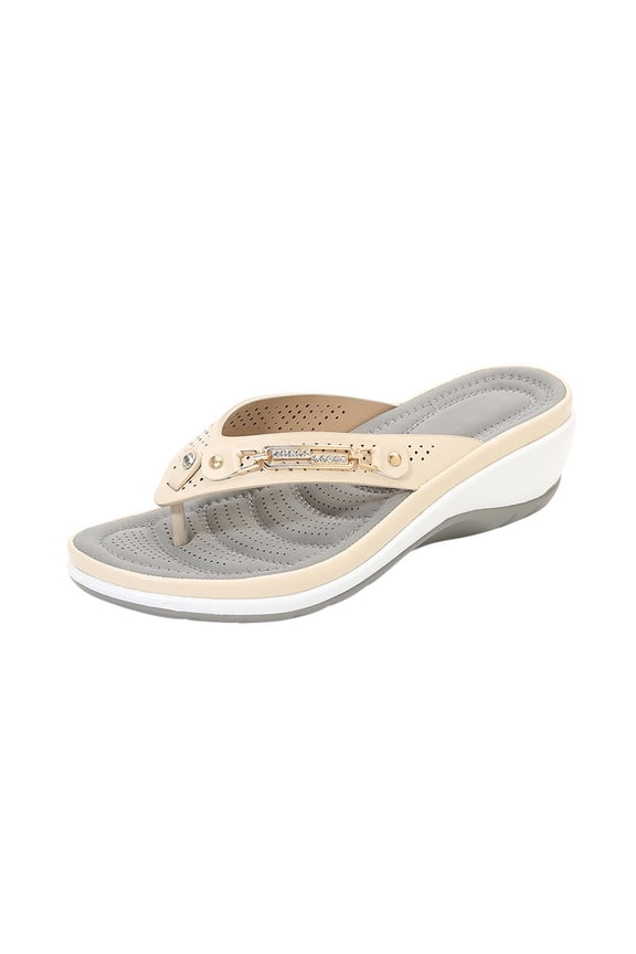 Women's Wedge Flip Flops Comfortable Summer Sandals Thong Slippers Beach Shoes Outdoor Platform Flip Flops Non-Slip Lightweight Flat Beige 35