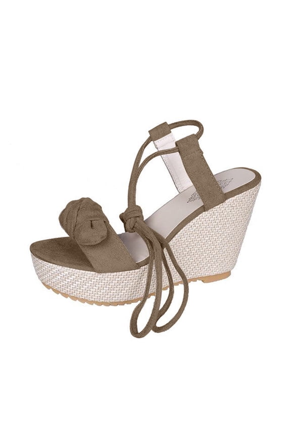 Women's Wedge Sandals Bowknot Buckle Ankle Strap Summer Shoes Open Toe Breathable Wedge Heels Comfortable Beach Wedding Party Sandals Beige 38