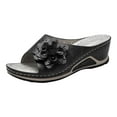 thumbnail image 1 of hopeusnice Women's Wedge Sandals Summer Open Toe Flower Decor Slip On Platform Shoes Comfortable Breathable Outdoor Beach Slides Black 36, 1 of 6