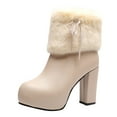 thumbnail image 1 of hopeusnice Women's Winter Boots Fuzzy Fleece Ankle Booties High Heel Chunky Heel Booties Warm Comfortable Shoes Beige 37, 1 of 7