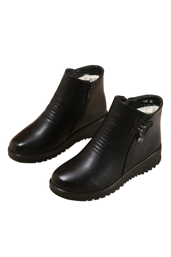 Women's Winter Boots Fuzzy Fleece Lined Ankle Booties Warm Plush Zipper Shoes Wedge Heel Comfortable Non-Slip Snow Boots Black 39