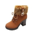 thumbnail image 1 of hopeusnice Women's Winter Boots Fuzzy Fleece Lined Ankle Boots Chunky Heel Lace Up Booties Warm Plush Snow Boots Fashion Shoes Brown 41, 1 of 6
