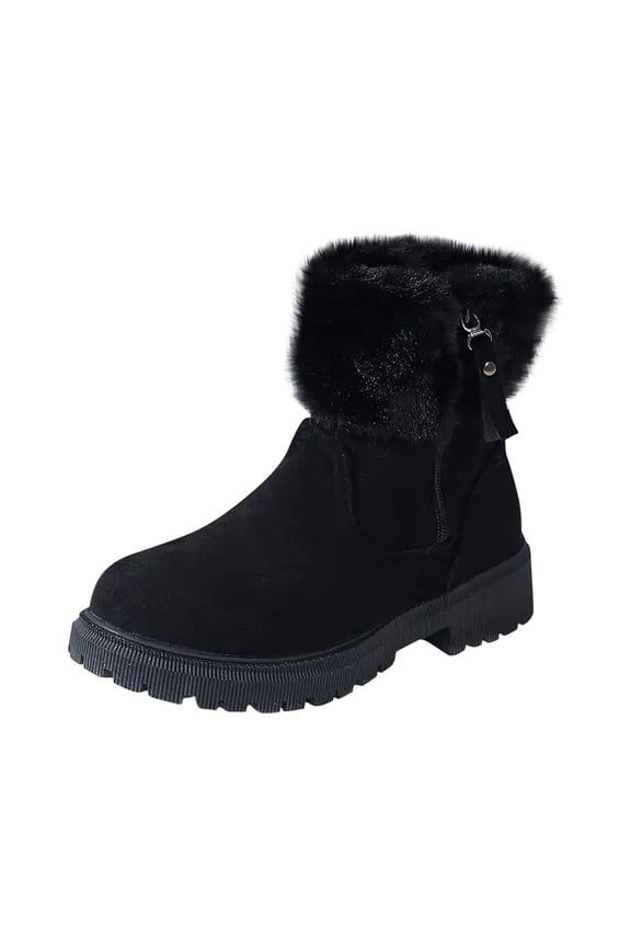 Women's Winter Boots Fuzzy Fleece Lined Suede Ankle Boots Warm Plush Snow Boots Slip On Booties with Zipper Black 40