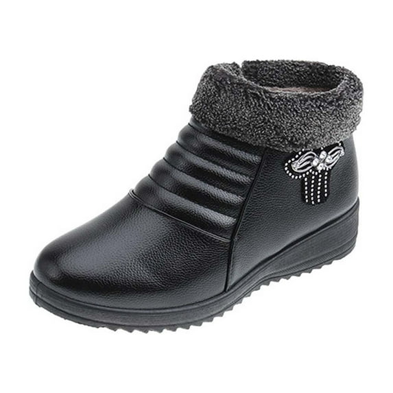 hopeusnice Women's Winter Boots Fuzzy Fleece Lined Warm Ankle Booties Slip On Plush Comfortable Non Slip Wedge Heel Shoes Black 39