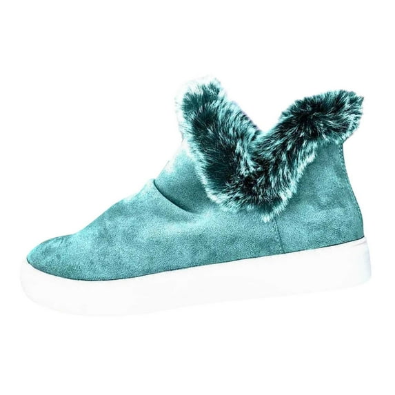 hopeusnice Women's Winter Boots Plush Fuzzy Fleece Lined Warm Ankle Booties Slip On Suede Shoes Green 40