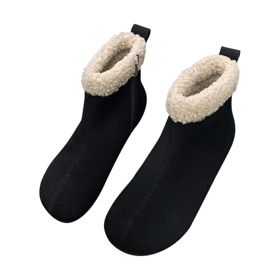 hopeusnice Women's Winter Boots Plush Warm Ankle Boots Fuzzy Lined Faux Suede Zipper Short Boots Waterproof Snow Shoes Outdoor Black 38