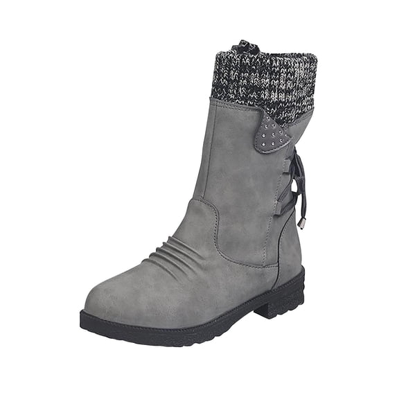 hopeusnice Women's Winter Boots Suede Ankle Boots Lace Up Warm Plush Lined Booties Comfortable Non-Slip Snow Boots Gray 42