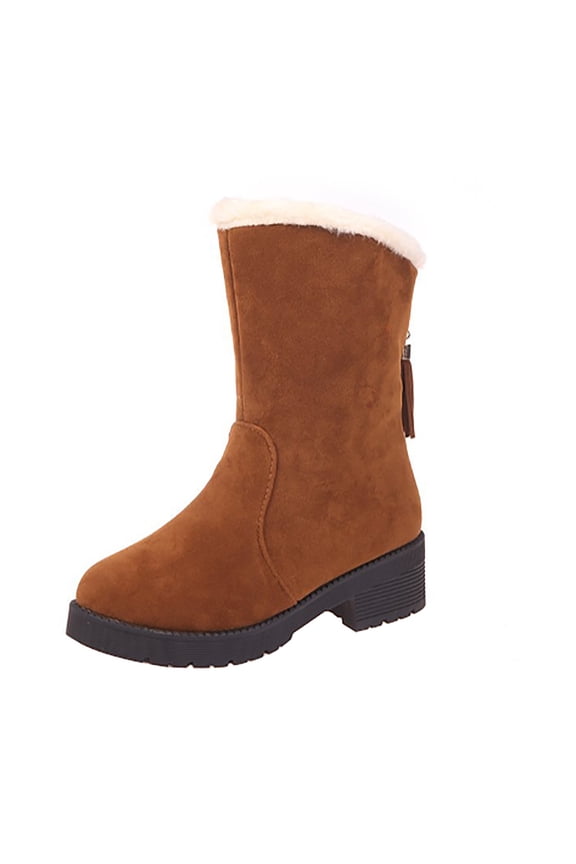 Women's Winter Boots Suede Ankle Boots Warm Fuzzy Fleece Lined Mid Calf Boots Slip On Snow Boots Brown 40