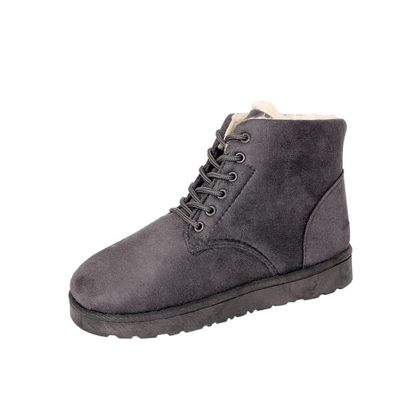 hopeusnice Women's Winter Boots Warm Fuzzy Fleece Lined Suede Ankle Boots Lace Up Snow Boots Flat Shoes Comfortable Outdoor Footwear Gray 37