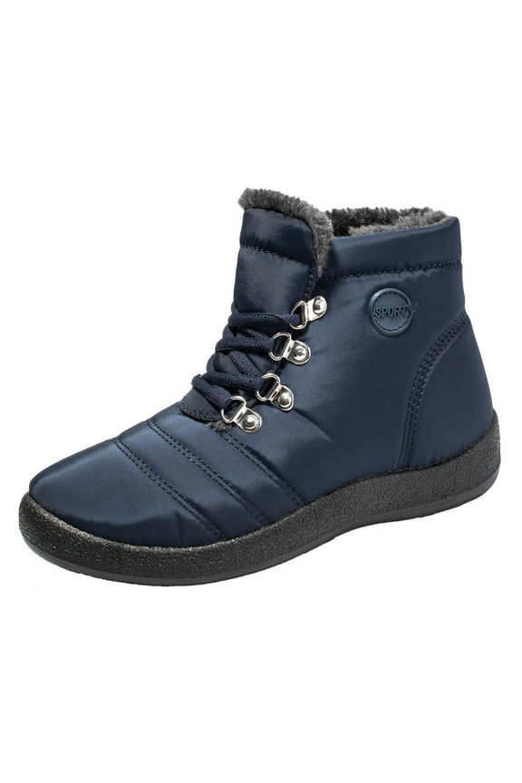 Women's Winter Boots Warm Plush Lined Waterproof Snow Boots Lace Up Ankle Booties Outdoor Comfortable Shoes Non-Slip Warm Sneakers Dark Blue 42