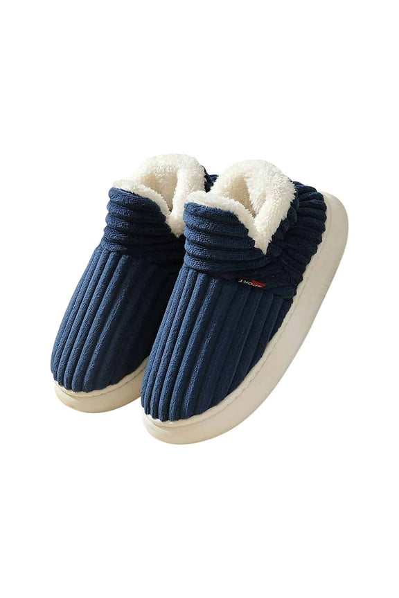 Women's Winter Indoor Slippers Plush Warm Fuzzy House Shoes Non-Slip Cozy Fleece Lined Slip On Home Shoes Comfortable Soft Indoor Footwear Navy 44-45