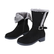 hopeusnice Womens Winter Warm Fuzzy Fleece Lined Snow Boots Side Zipper Ankle Boots Outdoor Booties Comfortable Boots Black 36