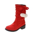 thumbnail image 1 of hopeusnice Womens Suede Slip-On Mid Calf Boots Lace Up Round Toe Wide Calf Arch Support Chunky High Boots Red 37, 1 of 9