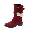 thumbnail image 1 of hopeusnice Womens Suede Slip-On Mid Calf Boots Lace Up Round Toe Wide Calf Arch Support Chunky High Boots Wine 39, 1 of 8