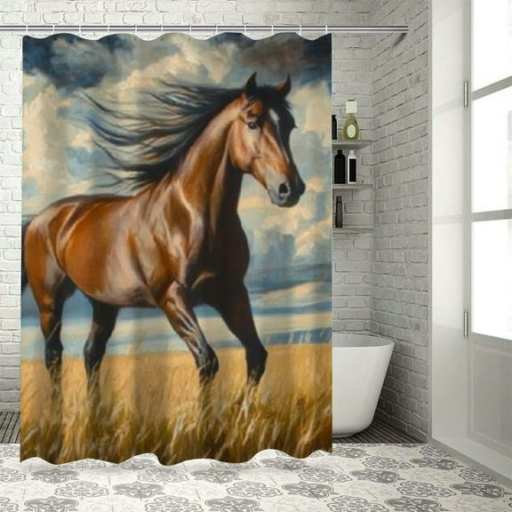 horse field sky shower curtain for bathroom decoration shower curtain for Bathroom with Hooks