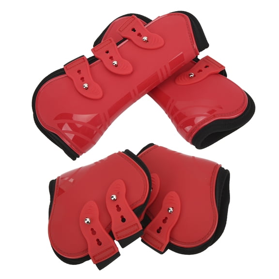 horse leg protective gear, horse leg boots, 4pcs horse leg protective gear PU neoprene front and rear horse tendon jumping boots equestrian equipment PU+neoprene composite material red
