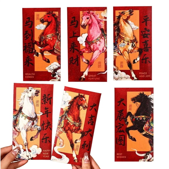 horse red envelope 2026 Red Envelopes Chinese 2026 Festive Blessing Packet Red Chinese Envelopes For Kids Friends Family Greeting Cards Spring Festival Wedding Holiday 6PCS