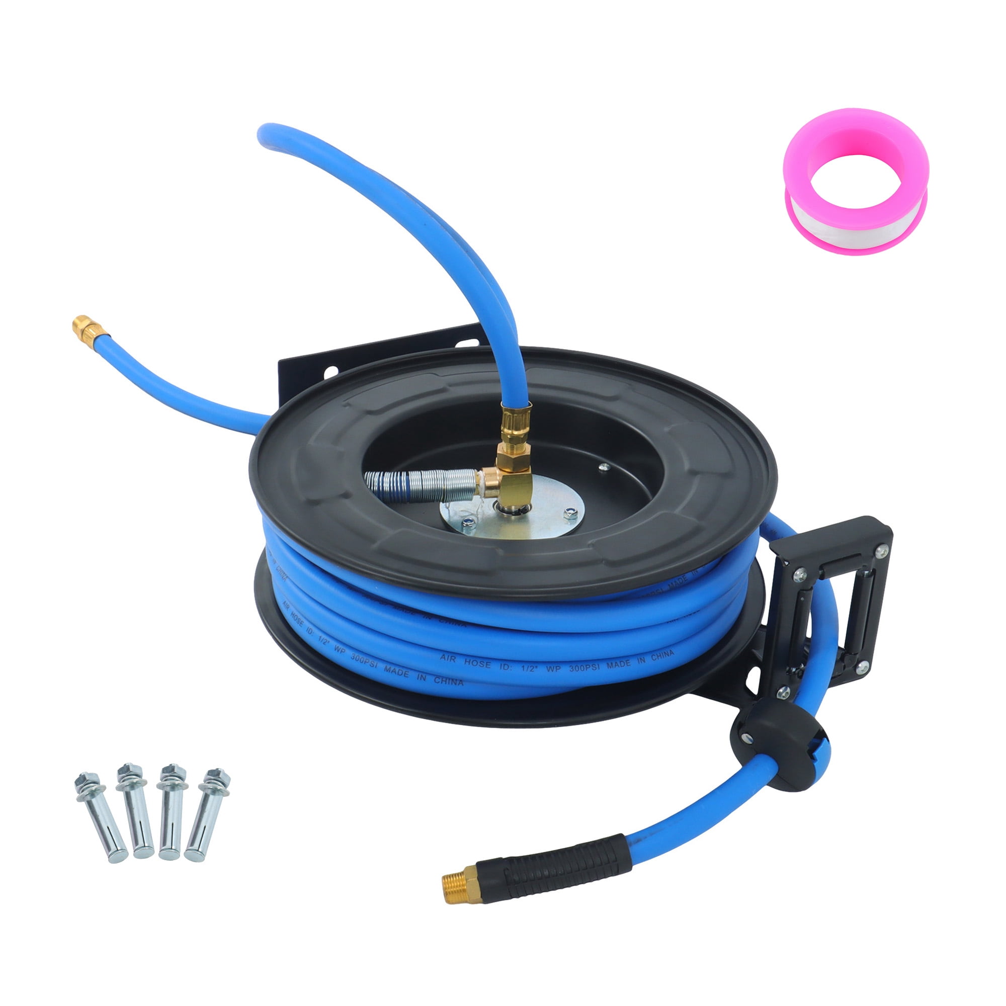 hostic 1/2In * 50Ft Steel Pressure Wash Hose Reel, Heavy Duty Professional Power Wash Hose Reel, 300PSI