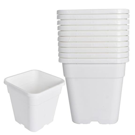 hostic 10-Pcs White 1 Gallon Square Seedling Pots Plastic Plant Pots Seedling Cups Nursery Pots Plant Containers