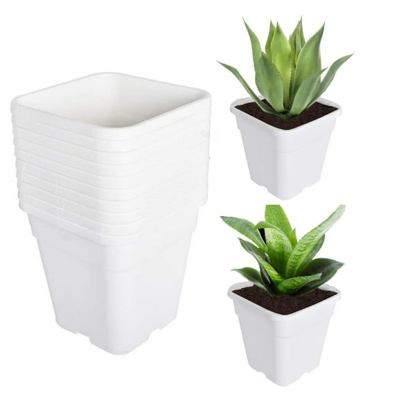 hostic 10 Pcs White 5 Gallon Square Seedling Pots Plastic Plant Pots Seedling Cups Nursery Pots Plant Containers 11.8"x11.8"x12.1"