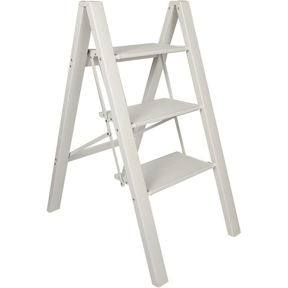 hostic 3 Step Ladder Folding Ladder Stool, Anti-Slip Folding Step Stool Ladder with Expanded Pedal,for Home and Office Use, Kitchen Step Stool 330lb Capacity, White