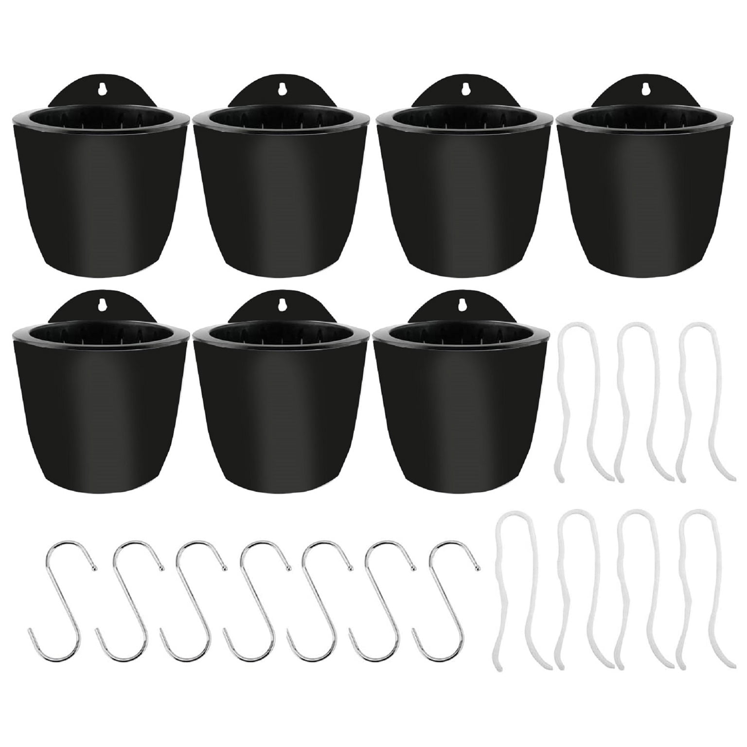 hostic 7 Pack Plastic Self Watering Pots Wall Hanging Planters,Indoor Outdoor Vertical Flower Pot for Succulent Plants and Small Flower Pots Plants (Size:L,Color:Black Gray)