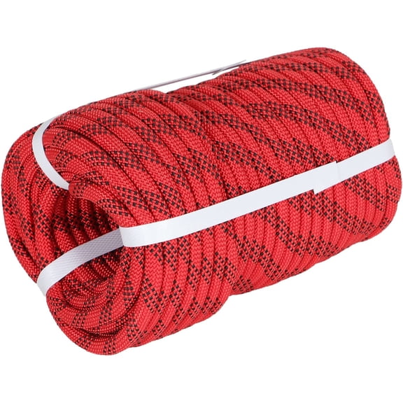 hostic High Force Braided Polyester Rope, Arborist Rigging Rope, (3/8” x 100’) Heavy Duty Rope for Hiking, Swing, Camping, Gardening, Red and Black