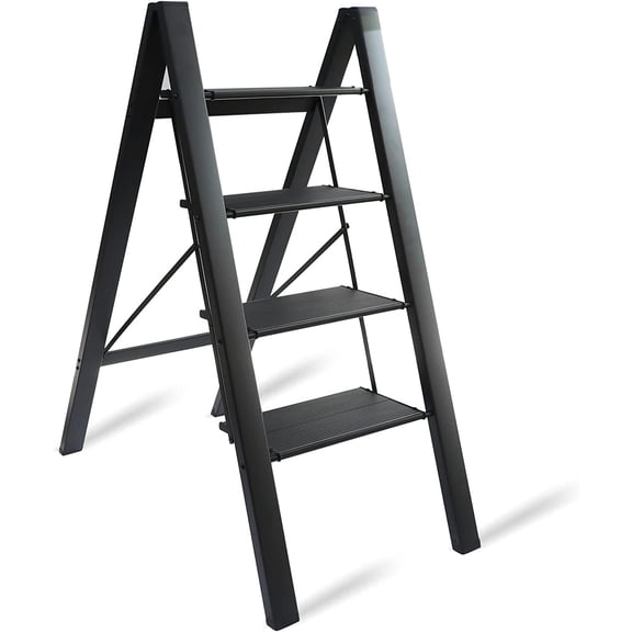hostic 4 Step Ladder Folding Step Stool with Anti-Slip Pedal Aluminum Portable Kitchen Ladder Suitable for Household Office 330LBS Capacity