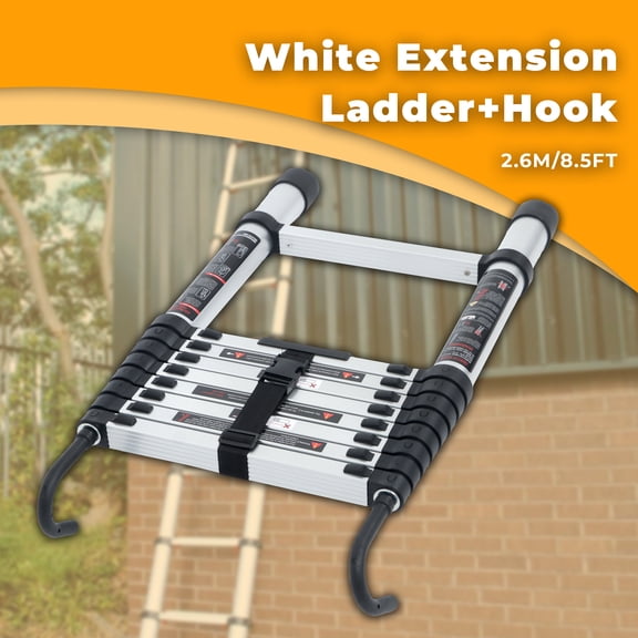 hostic telescoping Extension Ladder 8.5 FT, Folding Telescopic Aluminum Ladders with Hooks, Lightweight Collapsible Ladder Step for RV Roof Attic Home, 330 LB Capacity