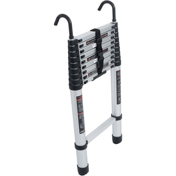 hostic telescoping Ladder 12.5 Ft with Double Locking Clasps, Lightweight Aluminum Telescopic Stepladder with Two Hooks at The Top, 330 Lbs Maximum Load Capacity Attic Stairs, Indoor and Outdoor Use