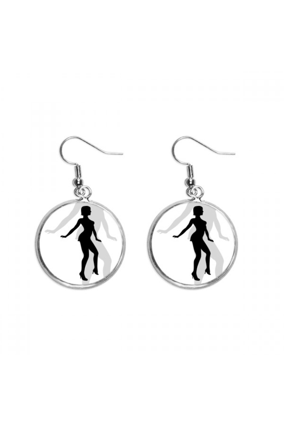 hot woman dancing outline ear dangle silver drop ear jewelry woman