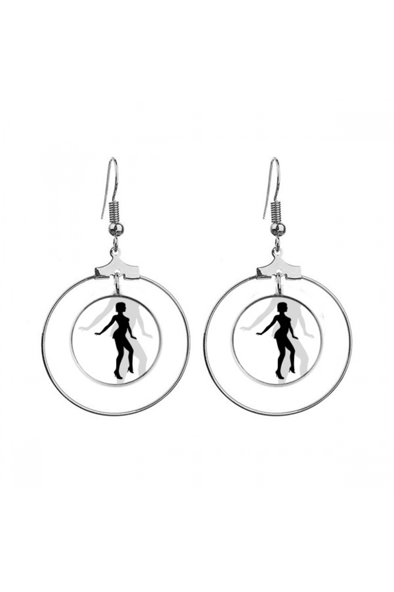 hot woman dancing outline earrings dangle hoop jewelry drop circle