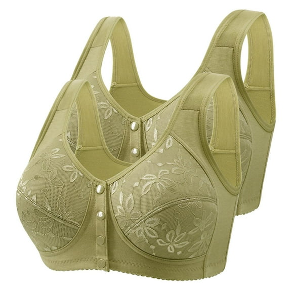 hotojiny 2 PC Front Closure Bras for Women Plus Size No Underwire Breathable Bras Oversized Lace Full Coverage Sleep Bras