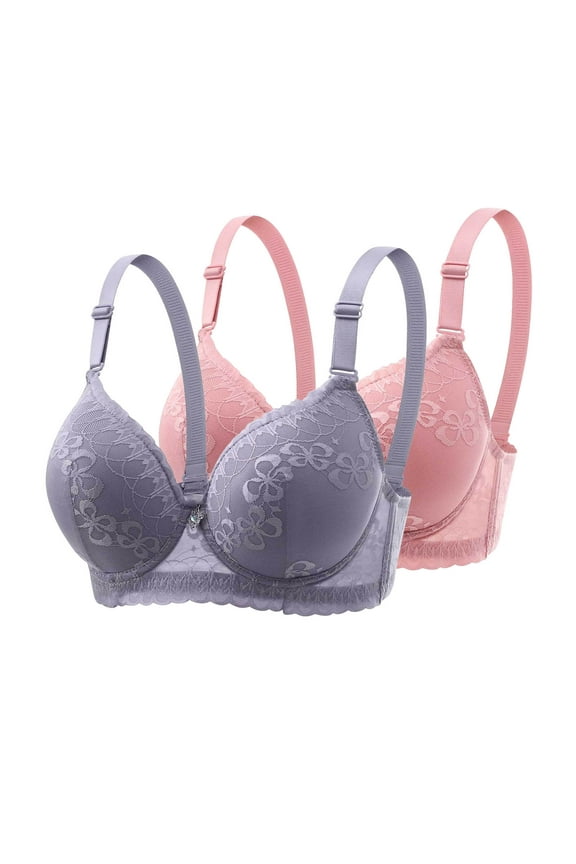 2 Pc Womens Wireless Bras Comfortable Lace Supportive Tshirt Bra No Underwire Seamless Push up Everyday Adjustable Bralettes