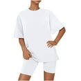 thumbnail image 1 of hotojiny 2 Piece Lounge Sets for Women Short Sleeve Crew Neck Top and Shorts Sleepwear Casual Comfy Pajama Sets, 1 of 5